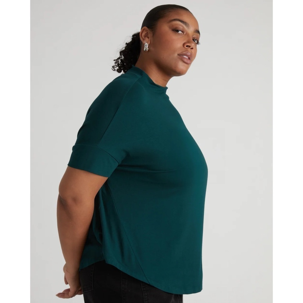 Universal Standard Petra Liquid Jersey Top Dolman High Neck Forest Green 3XS